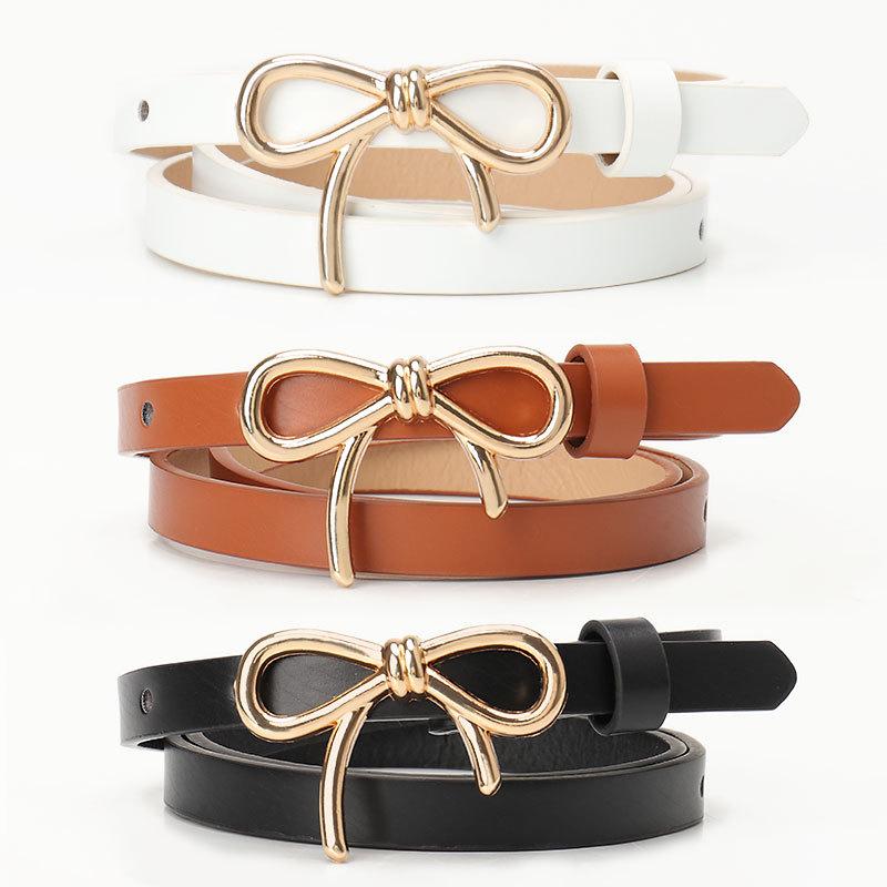 New Sweet Girl Bow Women's Belt Gold Buckle Versatile Dress Light Luxury High-end Decorative Belt Women