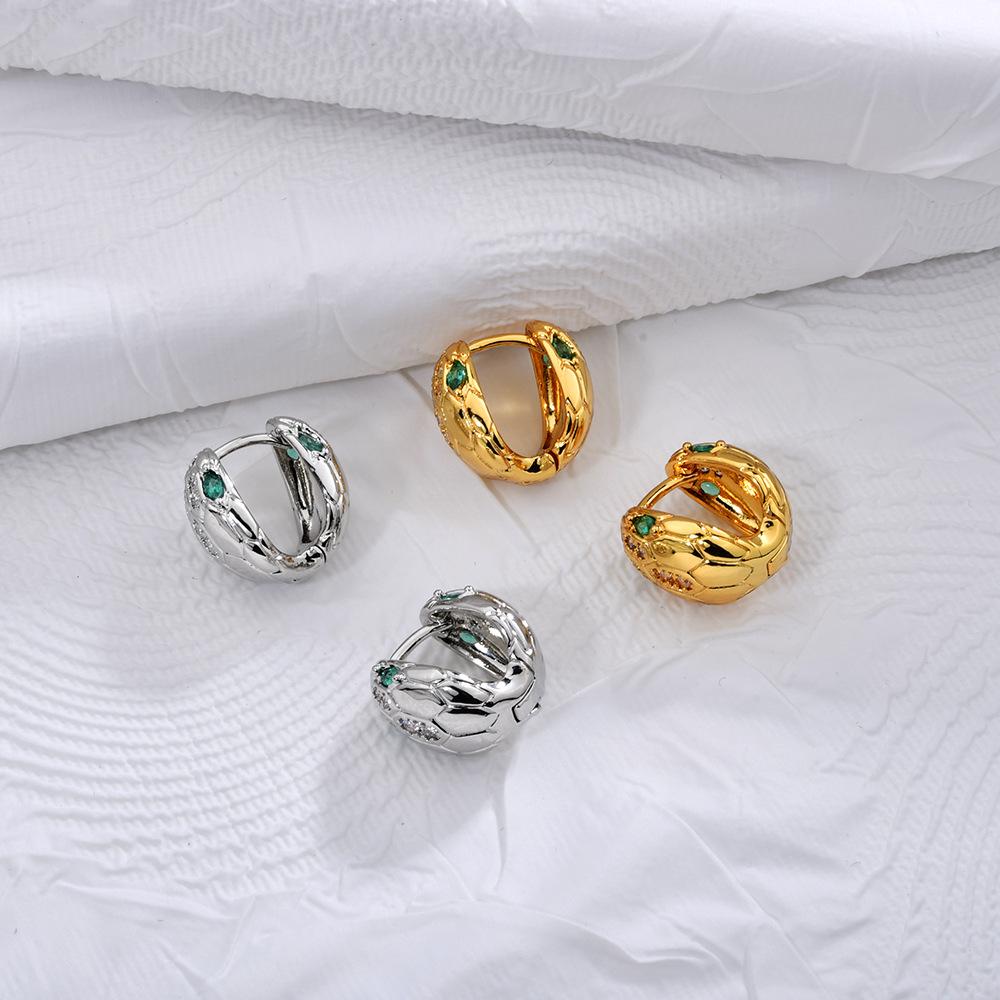 2026 Luxury Snake Head Huggie Earrings Vintage Micro-Paved Zircon Gold Plated Animal Jewelry for Women