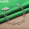 925 Sterling Silver Romantic Heart-Shaped Side Chain Charming Bracelet Gift Jewelry