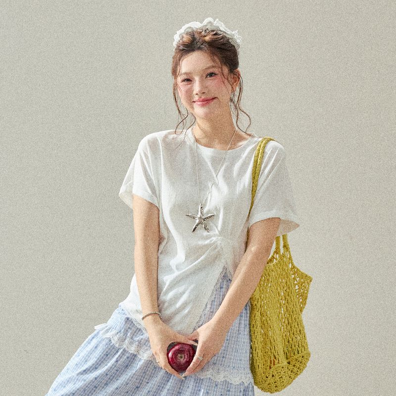 

Zhang Daren s Cool and Relaxed Style Outfit: Plus-Size Women s Clothing for Slightly Chubby Figures, Slimming Set with Slit T-Shirt and Plaid Skirt Top - Second Batch 3XL