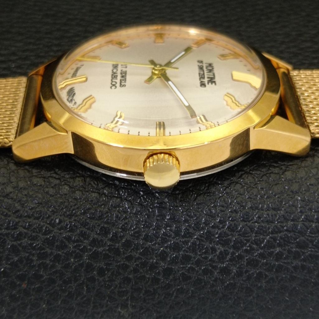VINTAGE MONTINE REFURBISHED HAND-WINDING SWISS MENS SILVER DIAL WATCH A441551-5