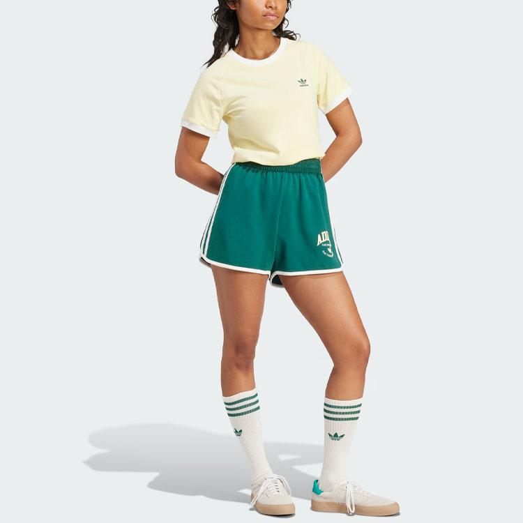 Adidas Originals Vrct Graphic Shorts With Letter Logo and Colorblock Stripes Women Bottoms Green IR6045