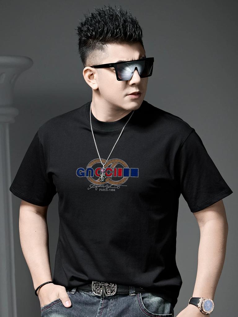 Ozhouzhan Men's High End T-shirt 2025 New Short Sleeve Top Trendy Print T-shirt Summer Half Sleeve Bottoming Shirt