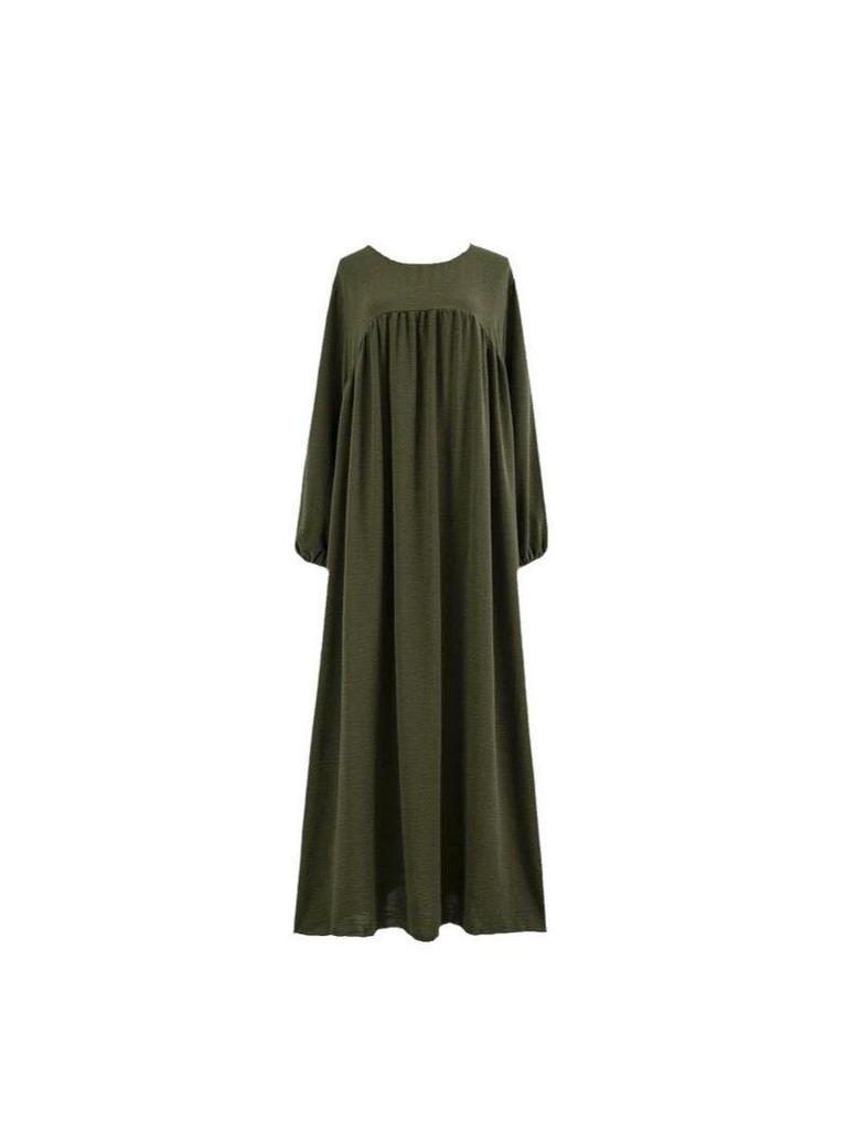 Elegant Cross-Border Long Sleeve Solid Color Midi Dress