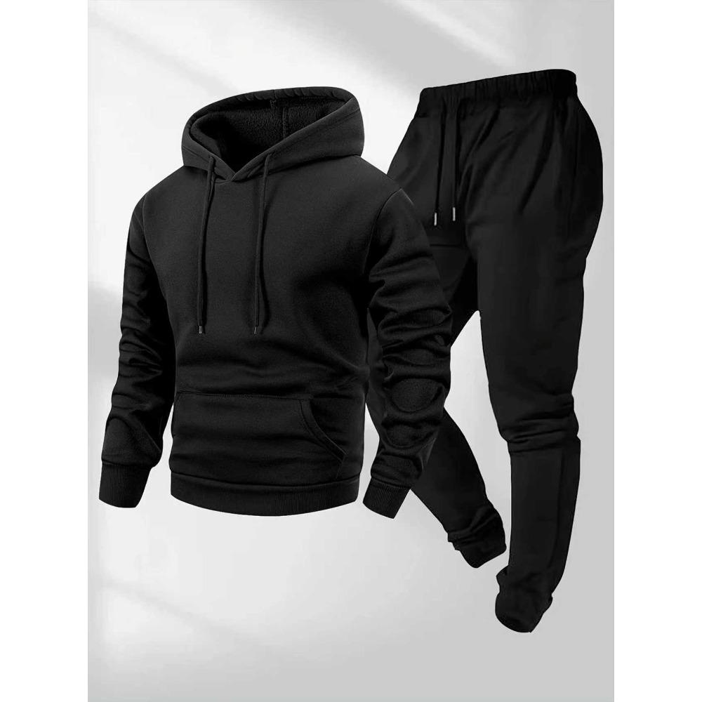 250g Men's Sports Hooded Solid Color Pullover Set Two-piece Hoodie Sweatshirt