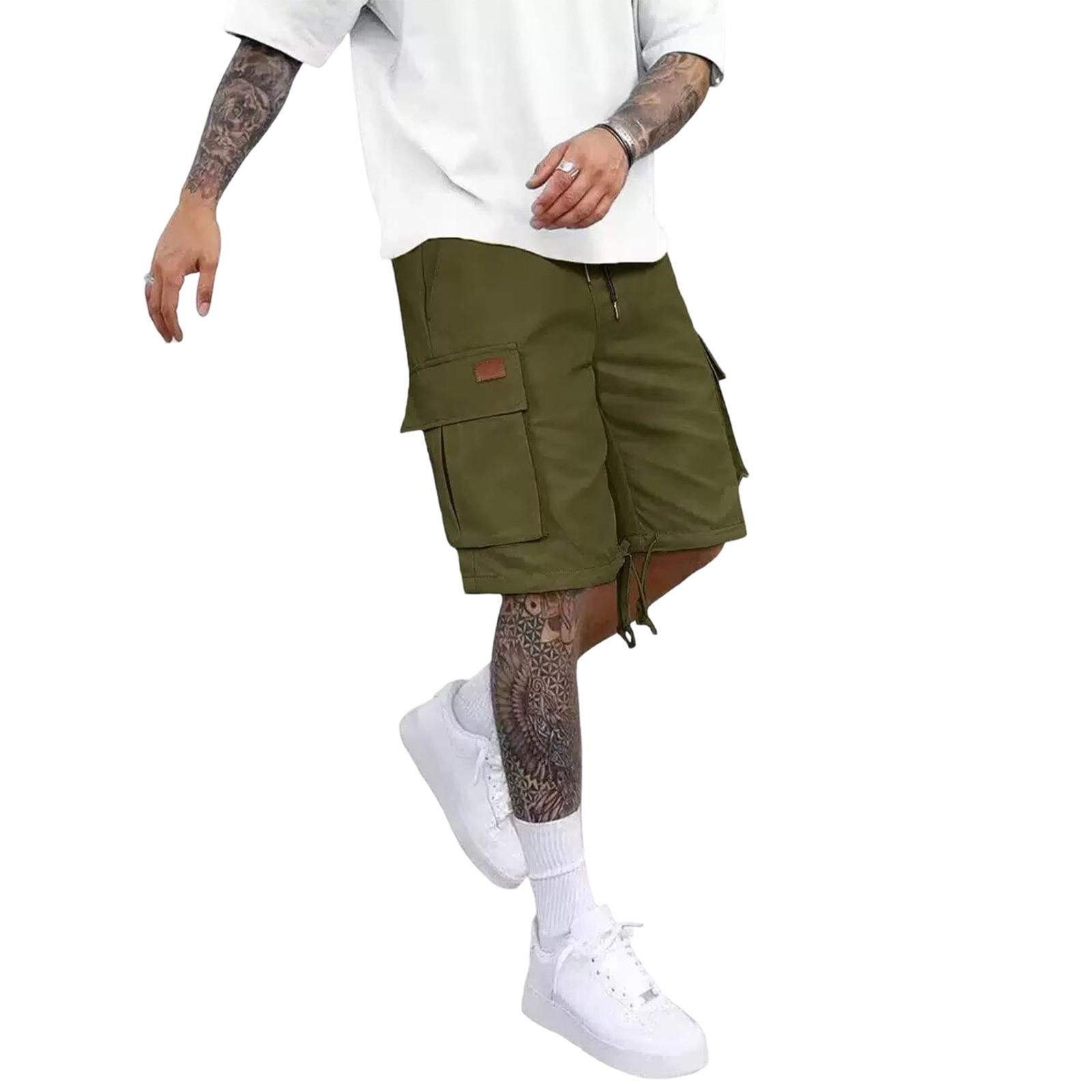 

Men s Work Pants Elastic Waist Cotton Fabric Multiple Pocket Design L армия зеленый