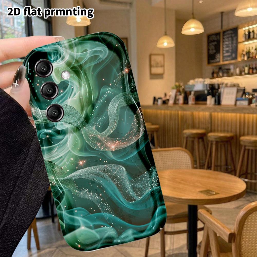 Phone case: 2D flat, suitable for Samsung Galaxy A34 A35 M05 M06 S20 S22 S21 FE Plus 5G protective case, dark green flowing light, perfect holiday gif