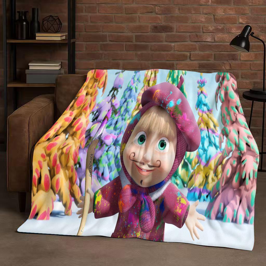 2026 New Cartoon M-Masha and B-Bear Christmas Gift Flannel Blanket,Ultra Soft Plush Throw for Home Bedroom Bed Sofa Cover Kids