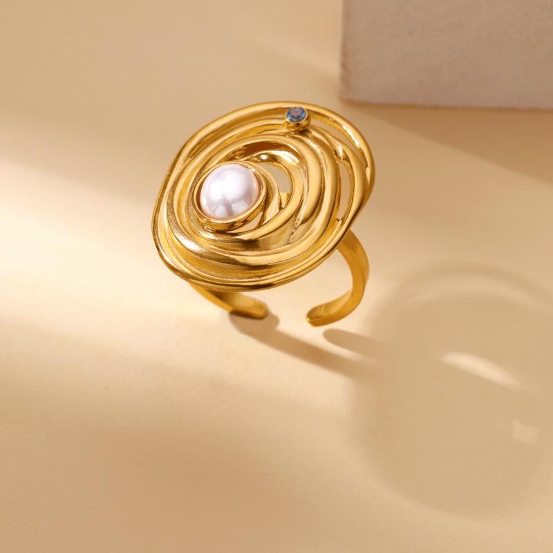 

New big flower zircon geometric ring women s fashion light luxury versatile titanium steel non-fading advanced sense Opening adjustable