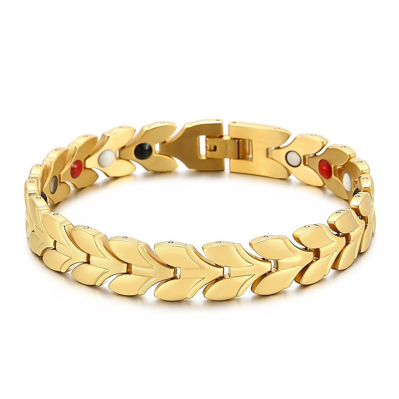 4 In 1 Therapeutic Magnetic Man Bracelet Hand Band for Men Gold Color Stainless Steel Men's Bangle Birthday Gift for Father Boys