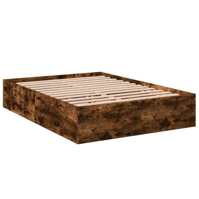 VidaXL Bed Frames Smoked Oak 120x200 Cm Engineered Wood, Bedroom Furniture, Slatted Base, Panel Bed, Bed, Bed 3281025