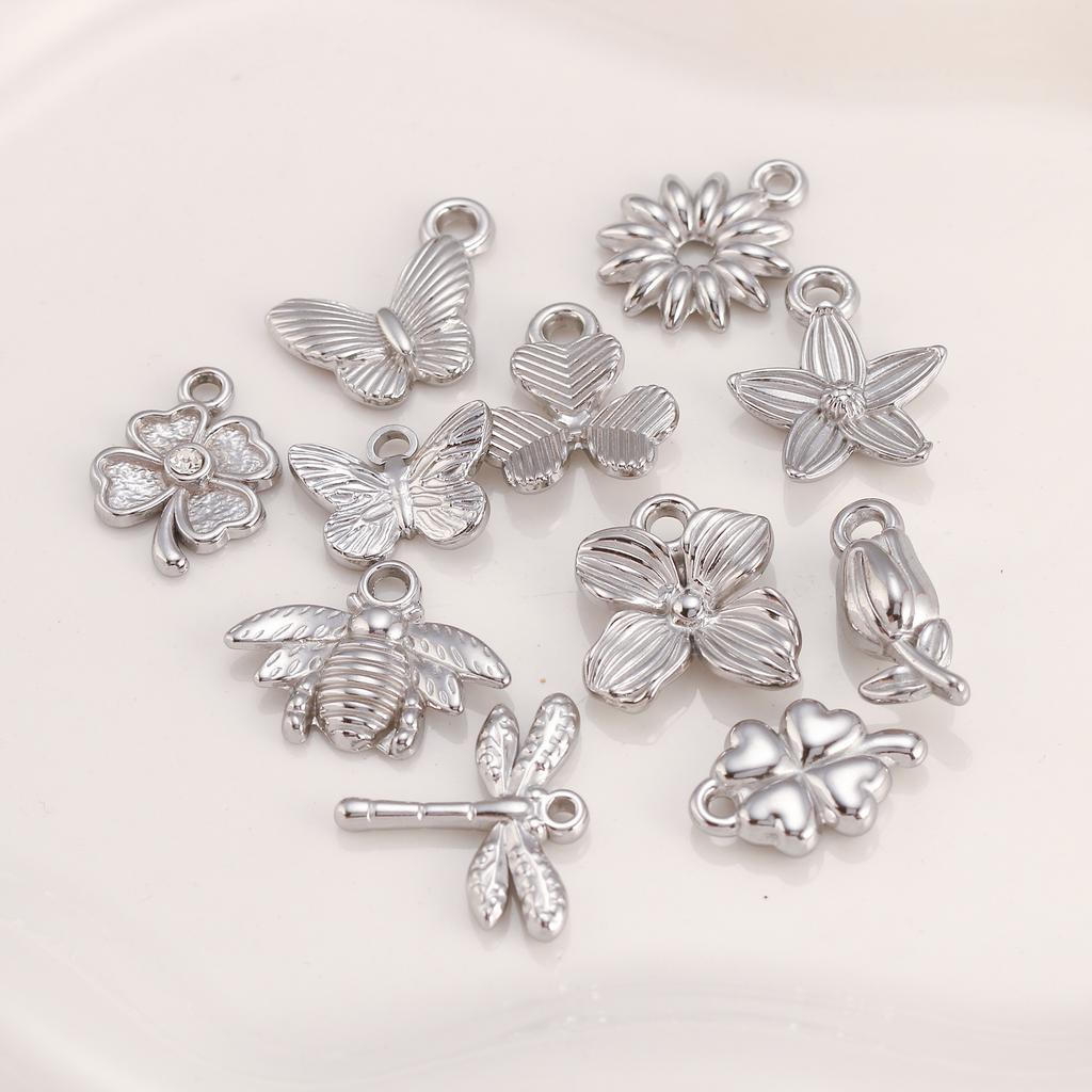 3Pcs Rose Flower/Daisy/Clover/Bee/Butterfly Charms Stainless Steel Pendant DIY Necklace Bracelet Earring Jewelry Making Finding