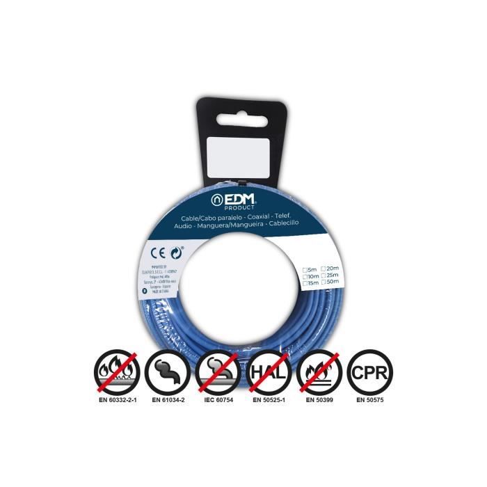 Fil électrique flexible 4mm bleu sans halogène 20m - GENERIQUE