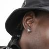 Cool Fashion Hiphop Street Man Cross Earrings Korean Style Ear Stud Square Earrings Crystal