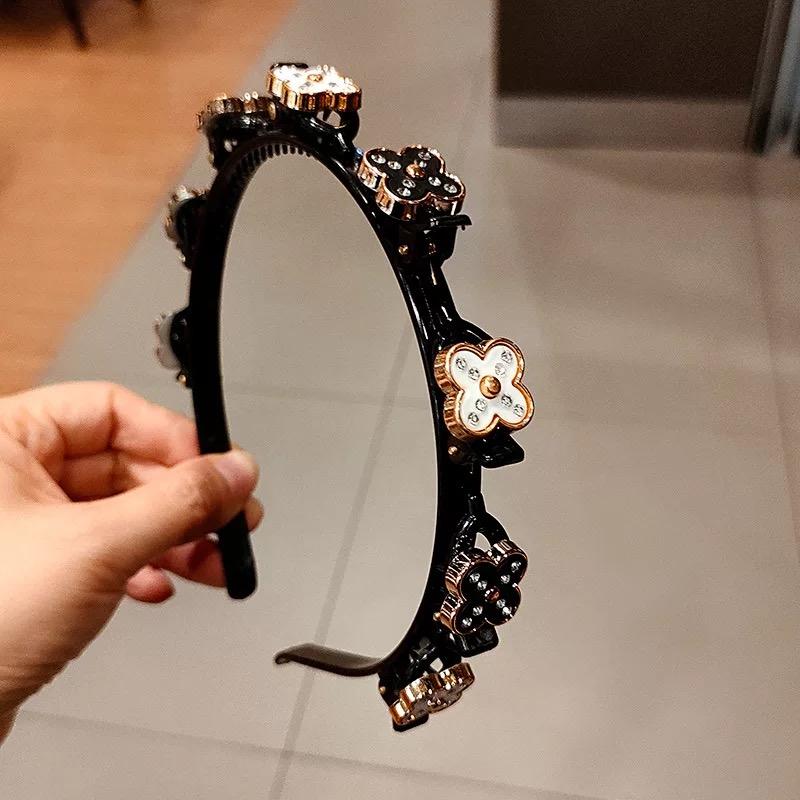 New Women Vintage Pearls Rhinestone Flower Braided Hairband Double Bangs Hairstyle Hair Clips Fashion Hair Accessories