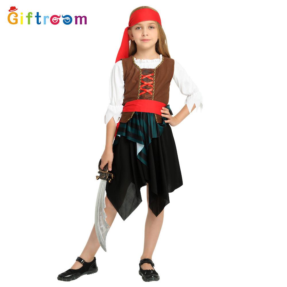 Kids Caribbean Pirate Costume For Halloween Festive Stage Performances Durable Polyester Fabric