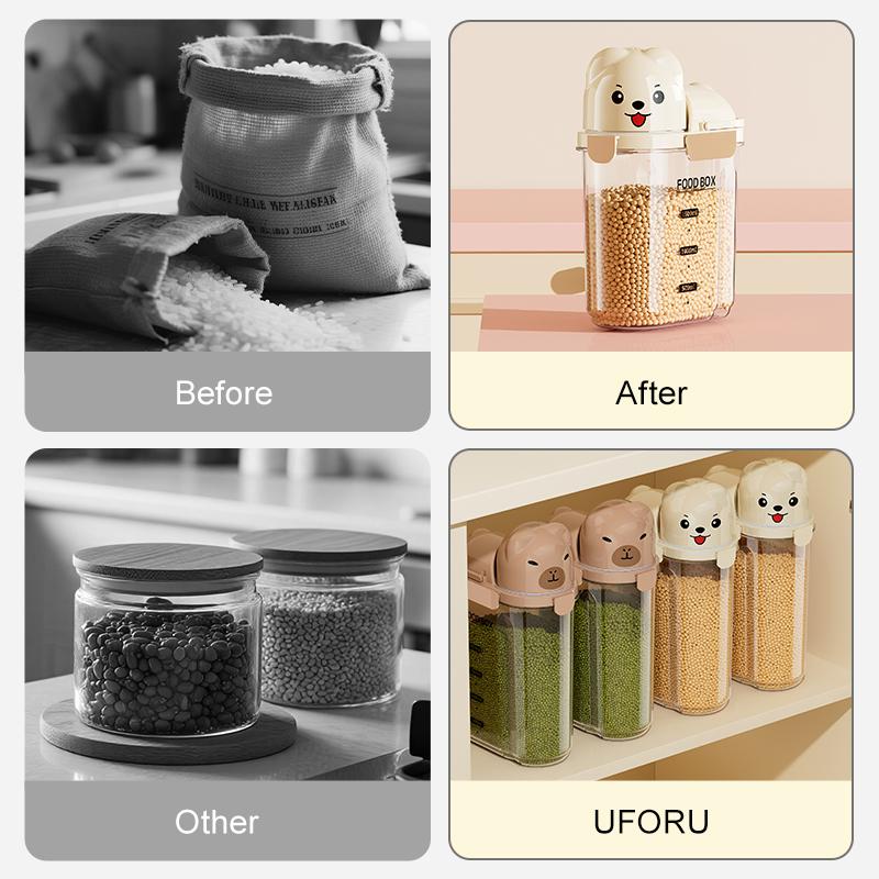 Cartoon-themed airtight storage jars, household dustproof containers, grain storage boxes, large-capacity plastic jars for coffe