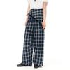 Ledian Color-Block Plaid Wide-Leg Casual Pants
