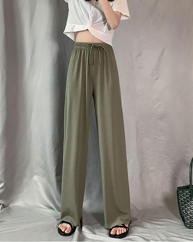 GMXIA Women's Ice Silk Pants Women's Summer Slim Draping High Waist Loose Straight Pants Floor Length Casual Wide Leg Pants