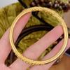 24k Guld Färg Snidad Blomma Rund Cirkel Manschett Armbandsarmband för Kvinnor Bröllopsmycken Festpresenter Grossist