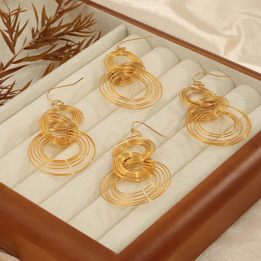 

Stylish Gold-Plated Multi-Layer Circle Earrings - Women s Large Statement Dangles