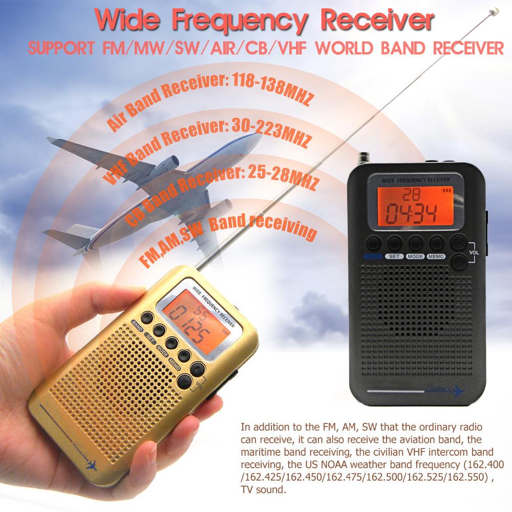 2025 Aircraft FullBand VHF Radio Portable FM AM SW Radio VHF CB 30-223MHZ 25-28MHZ Air 118-138MHZ with Dual Alarm Clock