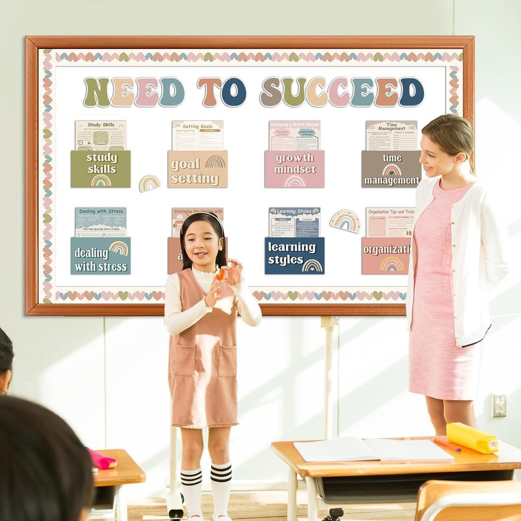 47 Pcs Need to Succeed Counselor Bulletin Board Set Boho Mental Health Classroom Bulletin Board Decorations Positive Growth Mindset Posters with