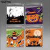 100Pcs Self-adhesive Trick or Treat Bags Plastic Candy Cookie Bags Halloween Candy Bags  for Home