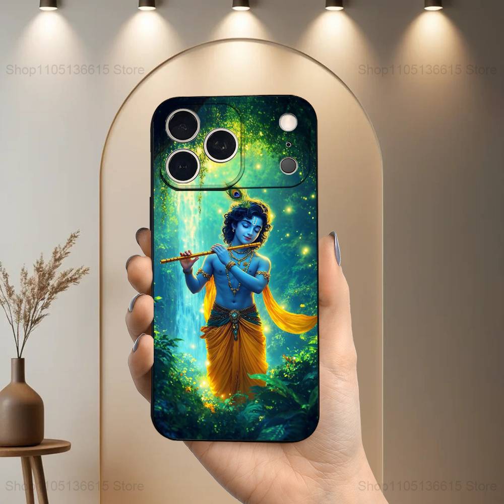 

God Indian Lord Krishna Phone Case For iPhone 15,14,13,17,16,12,11,Plus,Pro Max,XS,X,Mini,8,7,XR,SE,Soft Silicone Black iPhone14Plus
