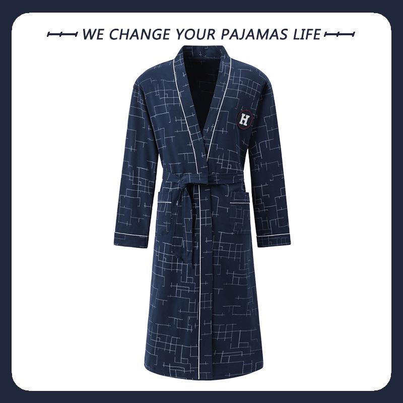 Men's Arctic Velvet Long-Sleeved Cotton Bathrobe - Spring & Autumn Style, Mid-Length, Plus Size, Youth Homewear