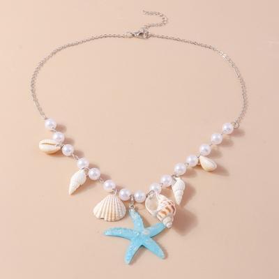 שרשרת כוכב ים קונכייה מדהימה פנינת מלאכותית תכשיטי חוף תכליתי אופנתי מינימליסטי שרשרת ביצוע נאה