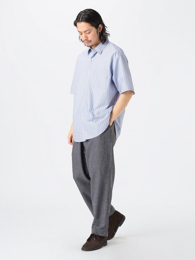 B:MING LIFE STORE by BEAMS Men's Short Sleeve Shirt, Polyester Broadcloth, Size M, BLUE_STRIPE