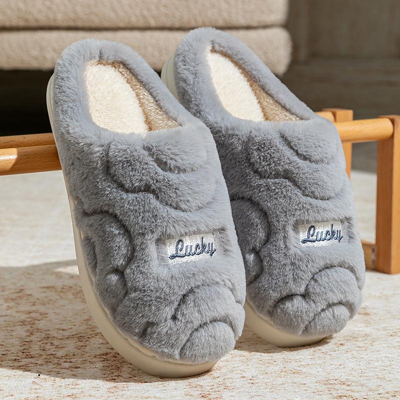 Warm couple plush thickened slippers coral fleece home hotel homestay home cotton slippers autumn and winter new