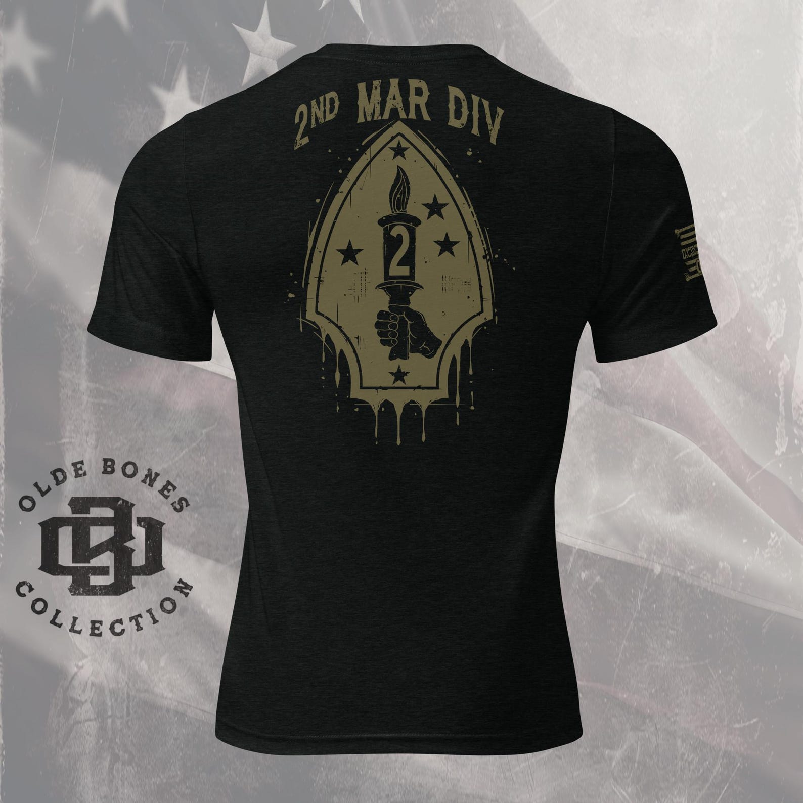 2nd Marine Division Tri-Blend Black Military T-Shirt L