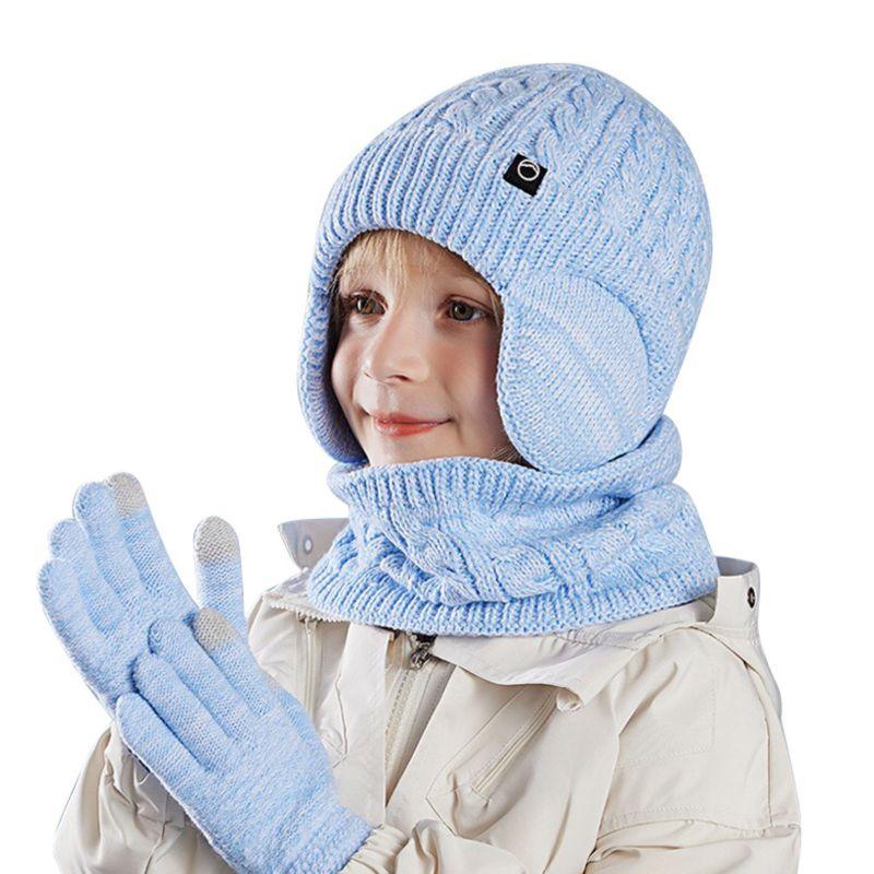 Kids Winter Knitted Warm Hat Scarf Gloves 3pcs Sets
