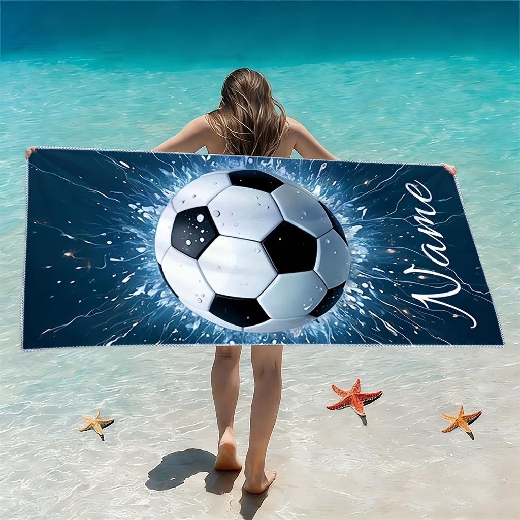 Toalla de Playa de Fútbol Personalizada Nombre Salpicadura de Agua Balompié 160x80cm Toallas de Baño de Microfibra Todas las Estaciones Suave Absorbente