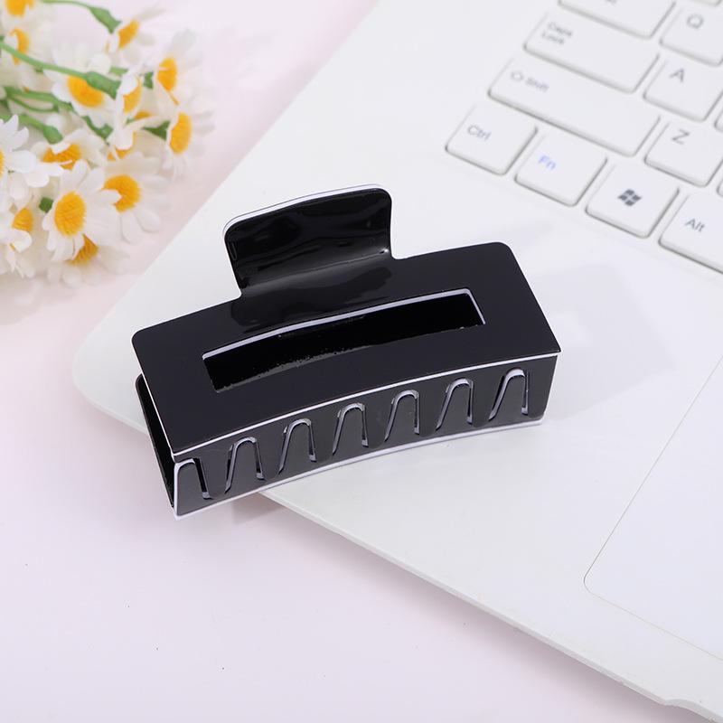 Tangli Black & White PVC Hair Claw - Medium/Large Shark Clip, Simple Back-of-Head Design.