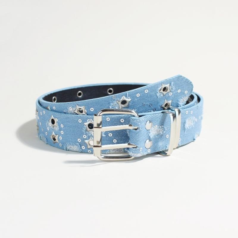 1 Pcs New Fashion Luxury Belt Black Punk Accessories Blue Denim Girdle Hiphop Y2K Star Hollowed Pin Buckle Waistband,For Men Women