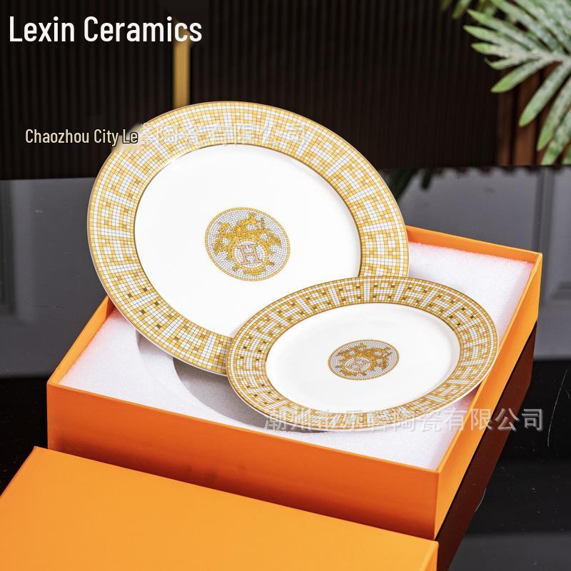 Europäisches Knochenporzellan Geschirrset: Keramiktassen & Untertassen, Kreative Obst-, Speise- & Steakteller