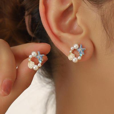 2025 Hot Style Starfish Pearl Drip Glaze Earrings - Japanese Niche Design for Women's Unique Personality & Elegance