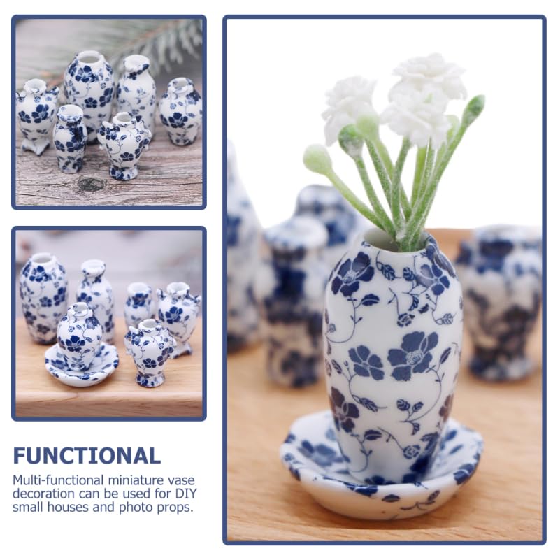 Hohopeti Set of 7 Miniature Ceramic Flower Dollhouse Small Interior Decor Vases, Accessories, 2x2x1.4 Inches,