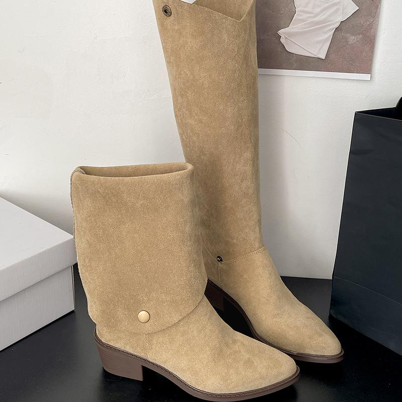 

Мода Винтажный Дизайн Женские Рыцарские Сапоги Модные Сапожки с Острым Носком Длинные Сапожки 2025 Осенне-Зимняя Обувь Zapatos De Mujes 35 хаки