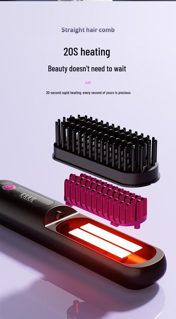 Portable Wireless Ionic Straightening & Curling Hair Comb