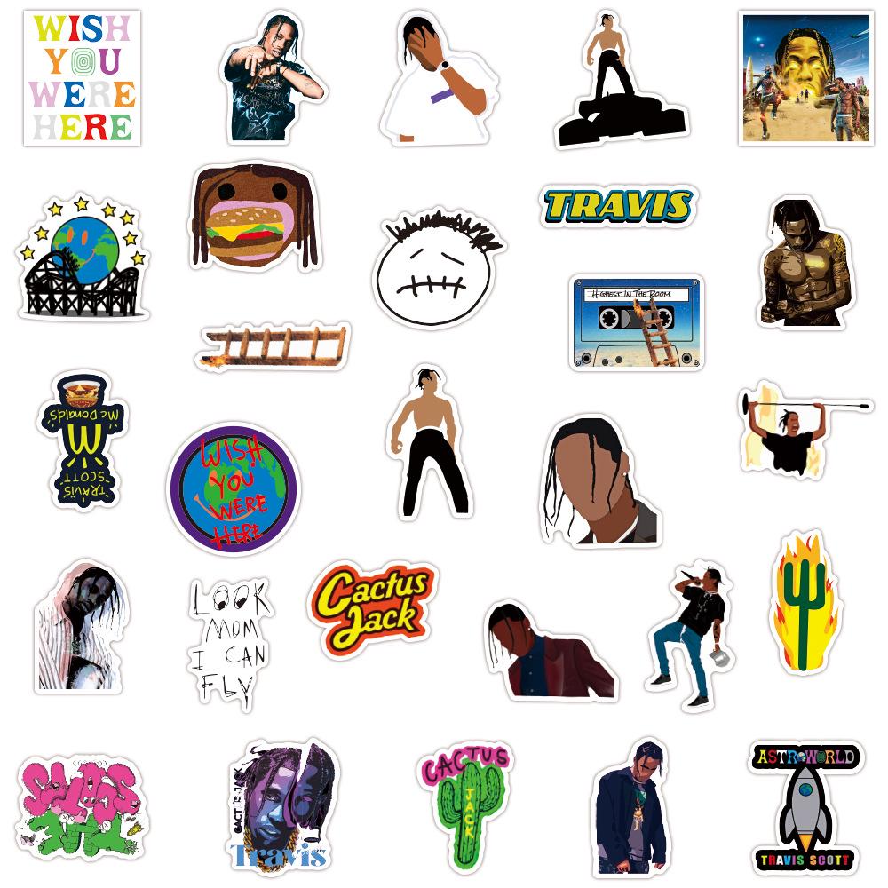 Pegatinas de Grafiti de Travis Scott: 50 Pegatinas Impermeables y Extraíbles para Maleta, Portátil o Patineta
