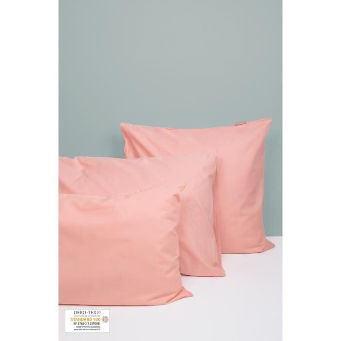Set 2 taies 50x70 Rose Poudré - Rose poudré - Coton bio - Naturelle - Chambre