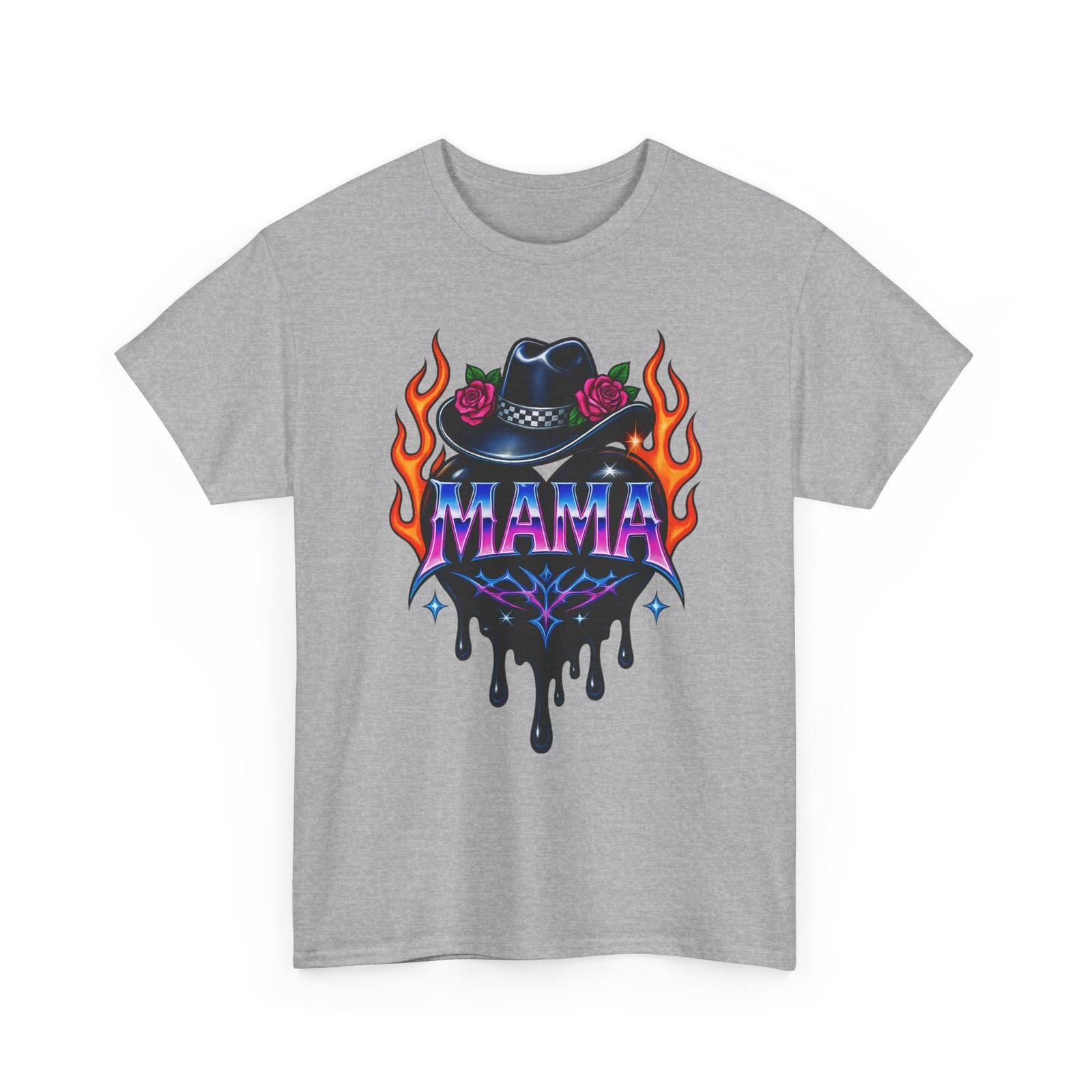 Mama T-Shirt, Retro Tattoo Flame Graphic Tee, Cowgirl Hat, Western Mom Gift S