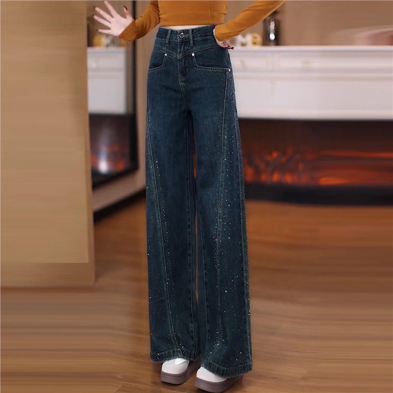 Women's High Waist Slim Fit Loose Wide Leg Jeans with Full Sky Stars Design - Spring/Autumn 2026 Collection