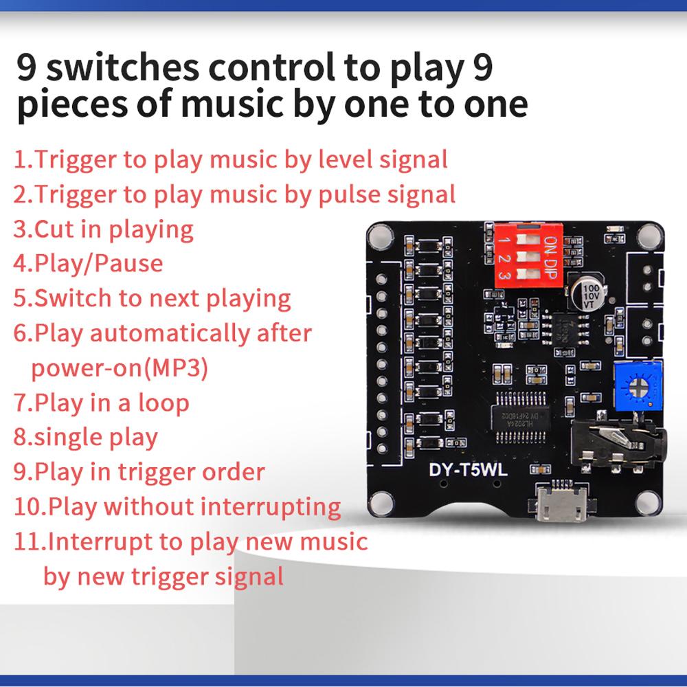 5W MP3 Player Sound Module Voice Playback Board 9CH OneforOne Control Audio Player Module Memory