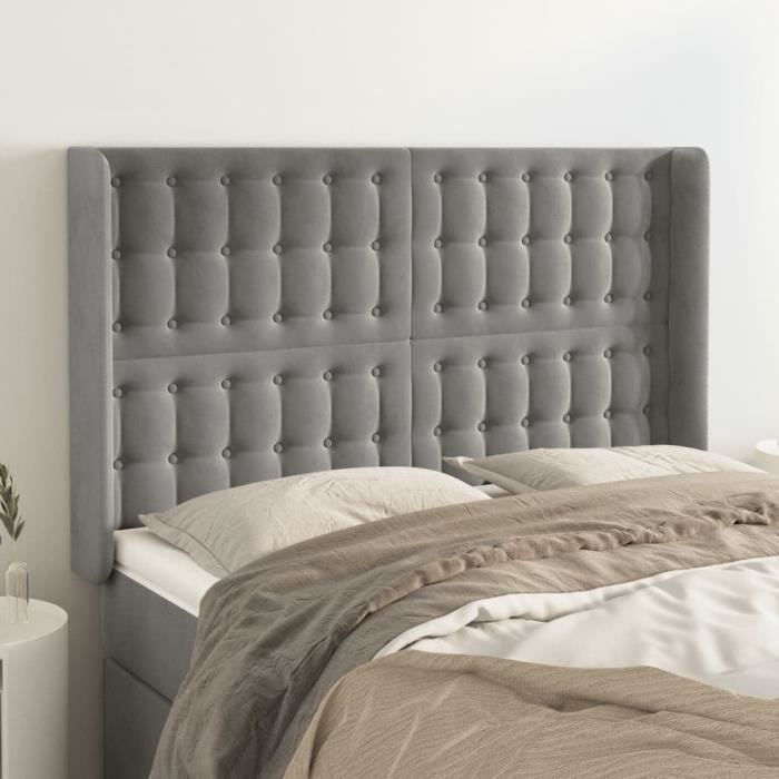 VidaXL Tête de lit avec oreilles Gris clair 147x16x118-128 cm Velours3120062