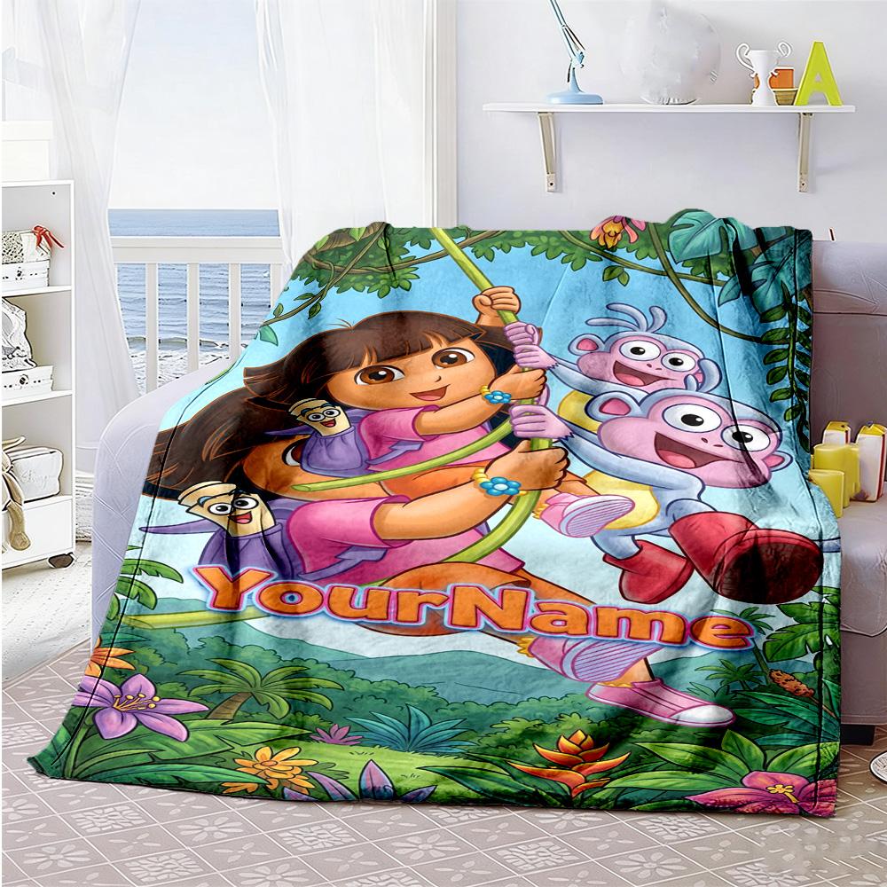 Dora Explorer Customize Text Blanket Throw Customizable Blanket Soft Warm Cozy for Picnics Sofa Bed Home Decor Ideal for All Seasons